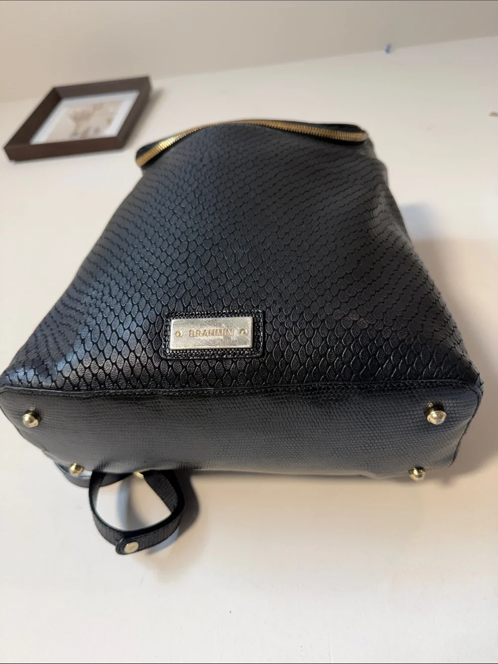 Brahmin Black Textured One Of A Kind Vintage Backpack with Gold Hardware